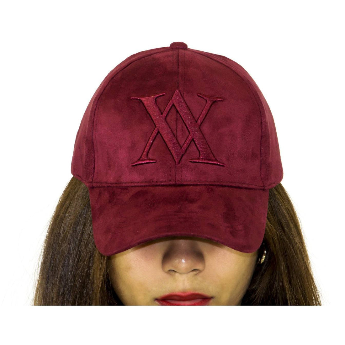 ALMVGHTY Embroidered Suede Dad Hat - Burgundy - Front