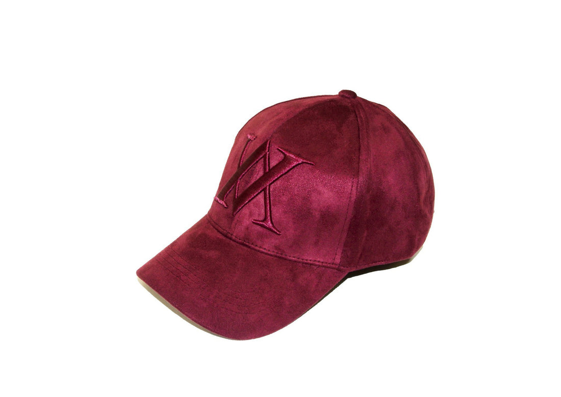 ALMVGHTY Embroidered Suede Dad Hat - Burgundy - Left